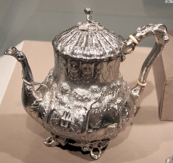 Silver teapot (1850) by Gorham & Thurber of Providence, RI at Art Institute of Chicago. Chicago, IL.