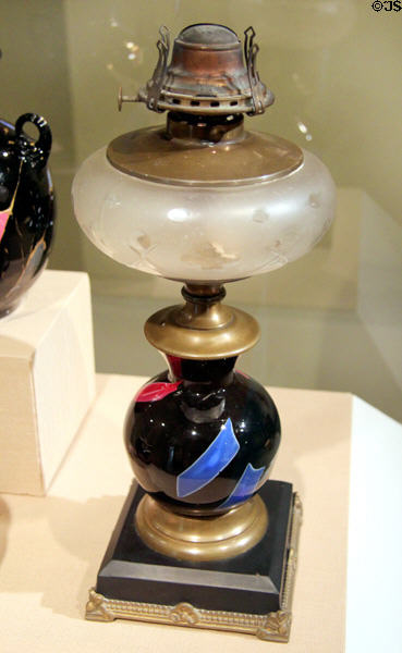Sicilian glass kerosene lamp (c1878) by Mount Washington Glass Co. of New Bedford, MA City at Art Institute of Chicago. Chicago, IL.