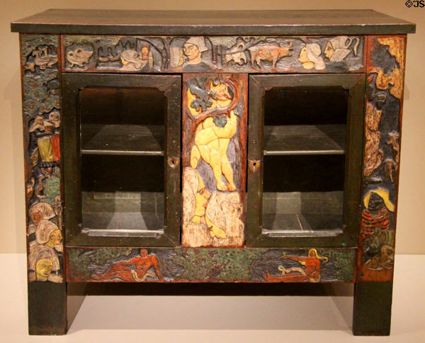 Earthly Paradise carved & painted cabinet (1888) by Paul Gauguin & Emile Bernard at Art Institute of Chicago. Chicago, IL.