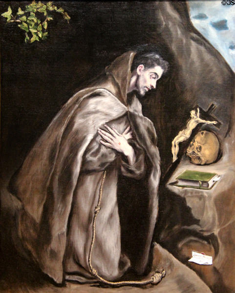 St Francis Kneeling in Meditation painting (1595-1600) by El Greco at Art Institute of Chicago. Chicago, IL.