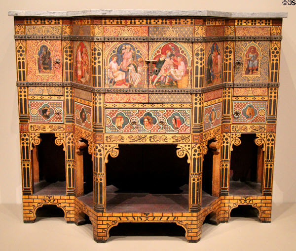 Sideboard & wine cabinet (1859) by William Burges of London England with painting by Nathaniel Hubert John Westlake at Art Institute of Chicago. Chicago, IL.