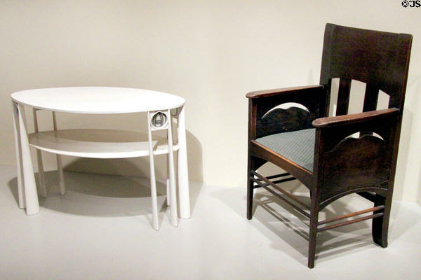 Table (1902) & armchair (1897) by Charles Rennie Mackintosh of Glasgow, Scotland at Art Institute of Chicago. Chicago, IL.