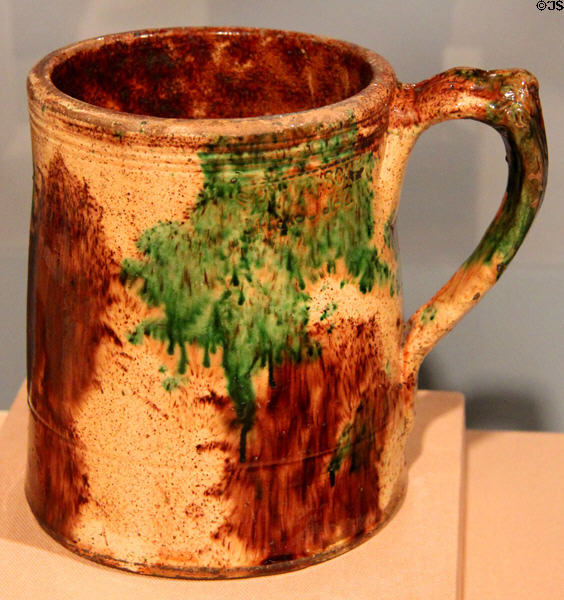 Redware mug (1882-92) by S. Bell & Sons of Strasburg, VA at Art Institute of Chicago. Chicago, IL.