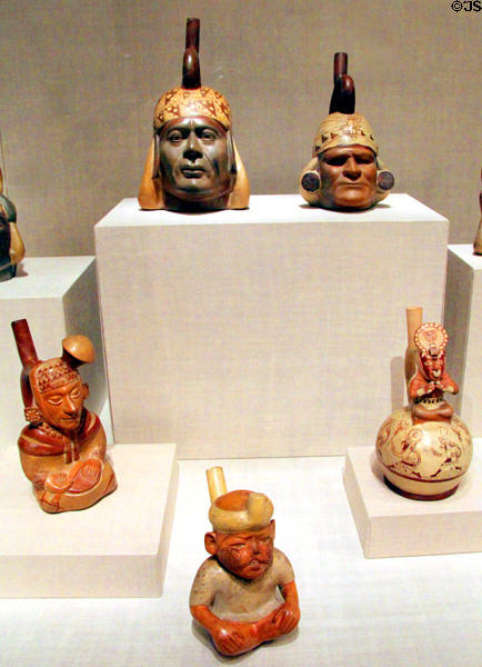 Moche ceramic portrait vessels (100 BCE-500 CE) from North Coast, Peru at Art Institute of Chicago. Chicago, IL.