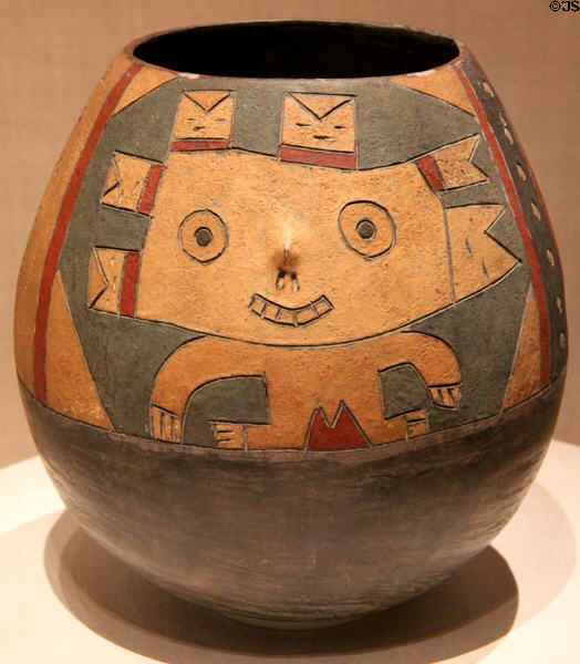 Paracas ceramic jar with anthropomorphic figure (650-150 BCE) from South Coast, Peru at Art Institute of Chicago. Chicago, IL.