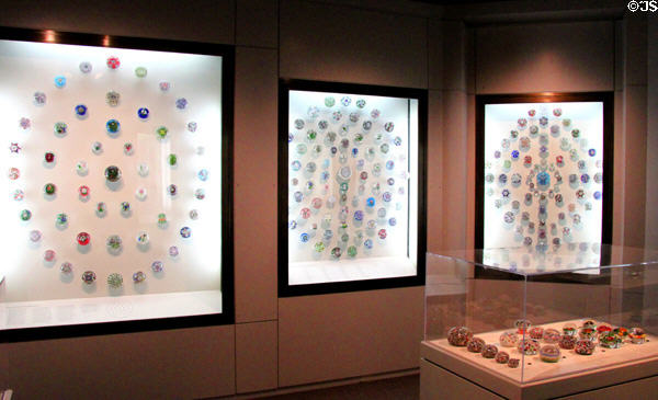 Collection of glass paperweights at Art Institute of Chicago. Chicago, IL.