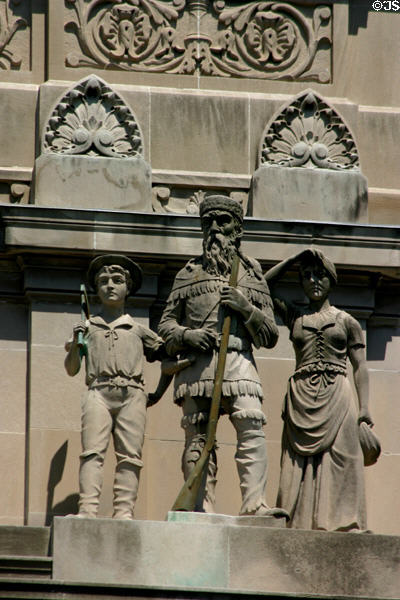Pioneer statues on State Capitol. Indianapolis, IN.