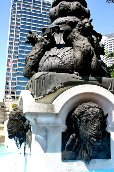 Lamp stand base with bears & buffalo at Civil War Memorial. Indianapolis, IN.