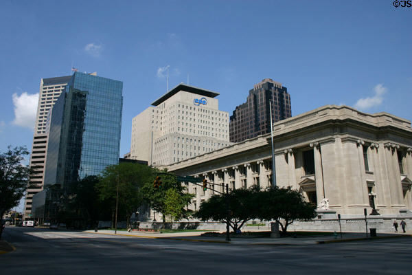 US Court House & Post Office with highrises: AUL Tower, SBC (1974 blue) & SBC (1932) buildings + 300 North Meridian. Indianapolis, IN.