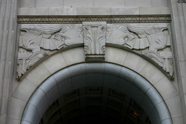 Art Deco decoration of mail & wealth on US Court House & Post Office. Indianapolis, IN.