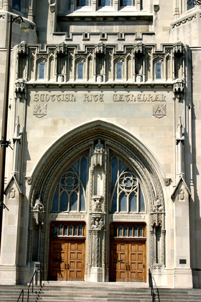 Gothic portal of Scottish Rite Cathedral. Indianapolis, IN.