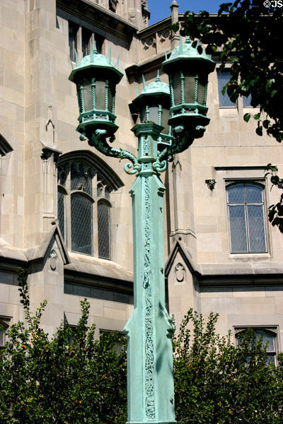 Bronze lamp stand at Scottish Rite Cathedral. Indianapolis, IN.