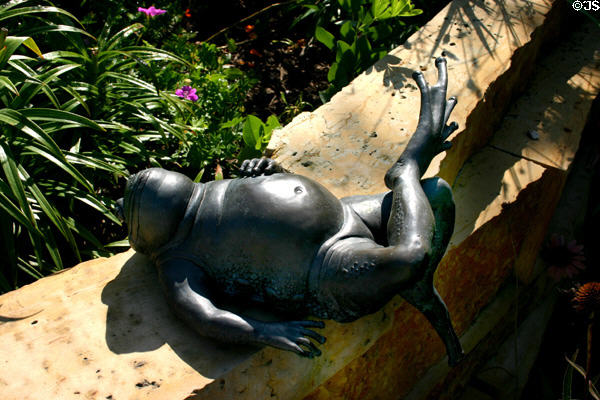 Reclining frog statue at White River Gardens. Indianapolis, IN.