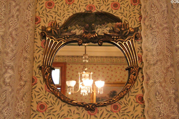 Mirror with eagle at Benjamin Harrison Presidential Site. Indianapolis, IN.