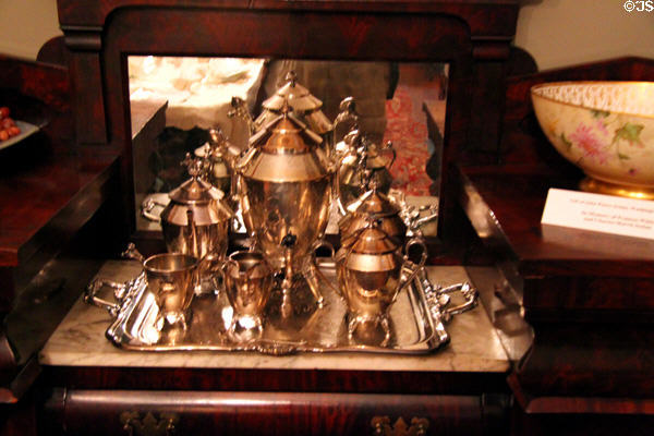 Silver coffee service used in the White House at Benjamin Harrison Presidential Site. Indianapolis, IN.