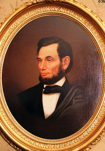 Portrait of Abraham Lincoln which sat next to Lincoln's casket when it stopped in Indianapolis, now at Benjamin Harrison Presidential Site. Indianapolis, IN.