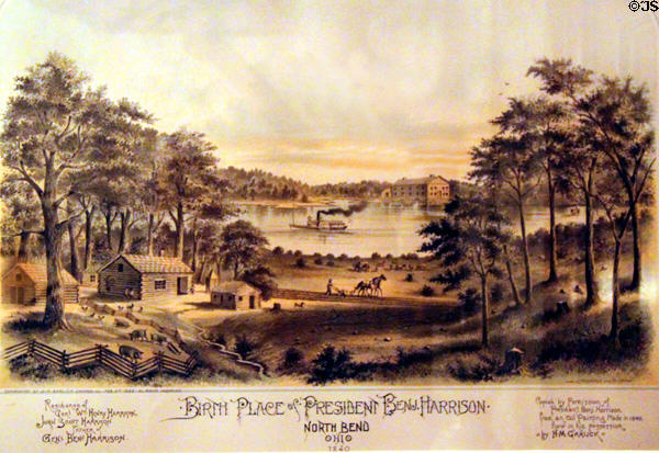Poster of William Henry Harrison North Bend, Ohio home (1840) at Benjamin Harrison Presidential Site. Indianapolis, IN.