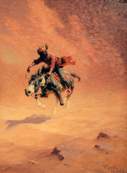 Riding Out the Sandstorm painting (c1915) by William R. Leigh at Eiteljorg Museum. Indianapolis, IN.