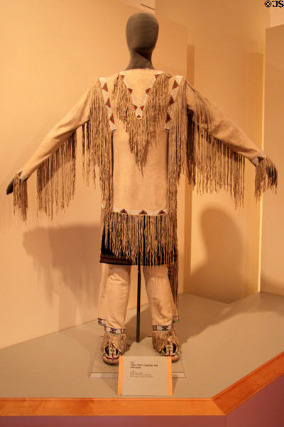 Ute man's shirt, leggings & moccasins (c1880) at Eiteljorg Museum. Indianapolis, IN.
