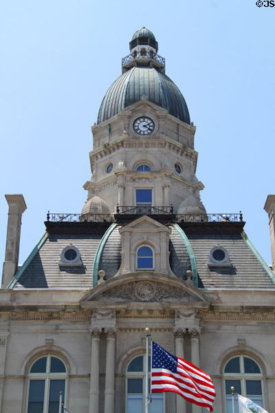 Copper clock tower dome of Vigo County Courthouse. Terre Haute, IN.