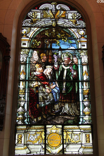 St Patrick stained-glass window (1908) by Von Gerichten Art Glass of Columbus in Old Cathedral. Vincennes, IN.