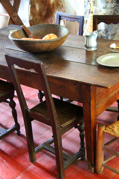 Straight back Ile d'Orleans chair & Petrin dough table in Old French House. Vincennes, IN.