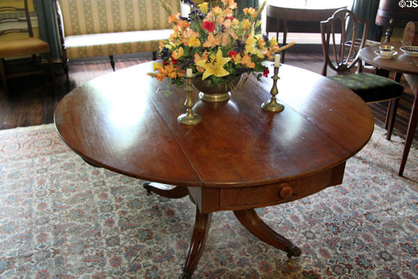 Drop-leaf table in Counsel room once used by William Henry Harrison in his Ohio home, not here at Vincennes at Grouseland. Vincennes, IN.
