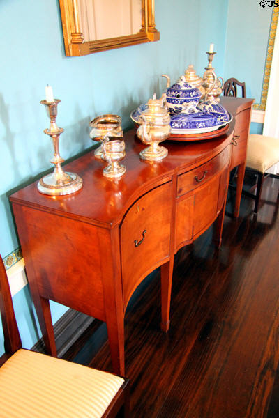 Hepplewhite-style sideboard in dining room original to the house at Grouseland. Vincennes, IN.