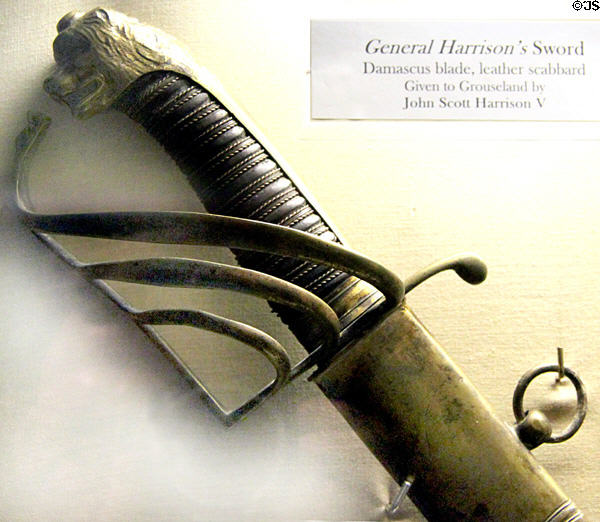 General Harrison's sword with Damascus blade used at the Battle of Tippecanoe at Grouseland. Vincennes, IN.