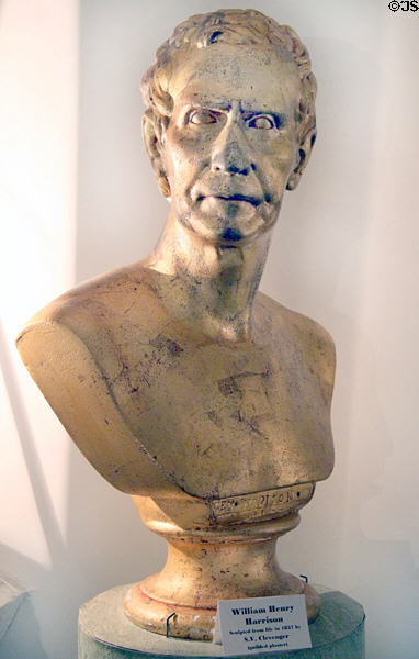 Bust (1837) of William Henry Harrison from life by S.V. Clevenger at Grouseland. Vincennes, IN.