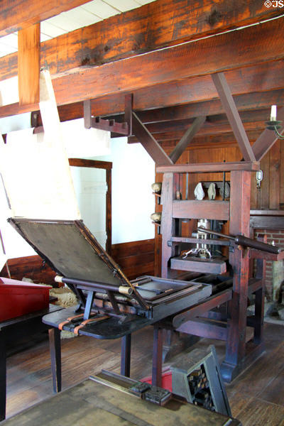 Aramage printing press (c1800) in Elihu Stout Print Shop. Vincennes, IN.