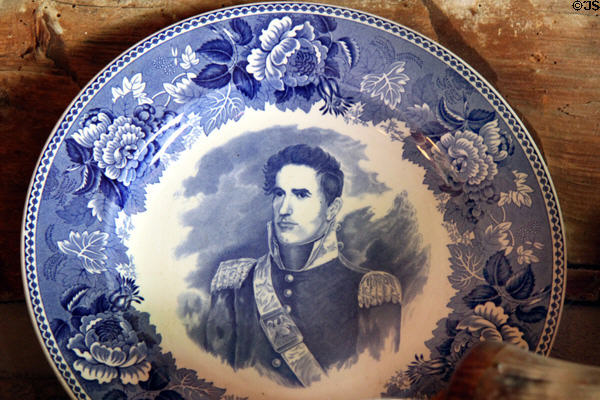 William Henry Harrison commemorative plate by Wedgwood in log cabin visitor center. Vincennes, IN.