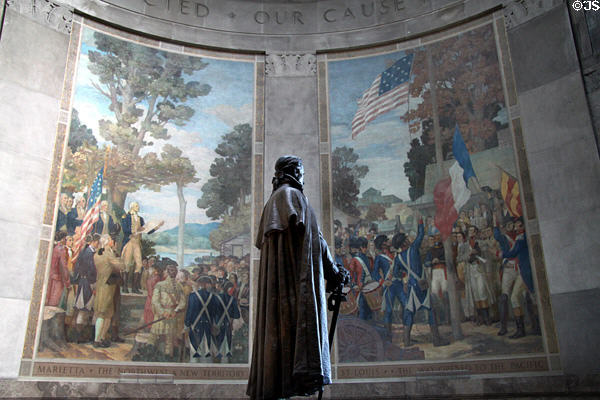 Statue of George Rogers Clark with American victory murals in Clark Memorial. Vincennes, IN.