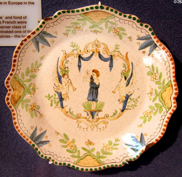 French dinner plate of tin-glazed earthenware at Clark Memorial. Vincennes, IN.