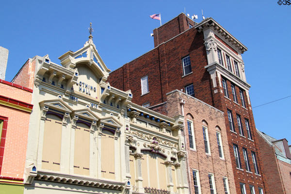 Historic Clothing Hall (1879) now destroyed by fire & tall Oliphant Building (1916) (214 Main St.). Vincennes, IN.