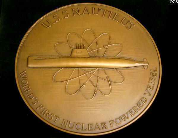 Medal commemorating 1954 launch of U.S.S. Nautilus, first nuclear powered vessel, at Eisenhower Museum. Abilene, KS.