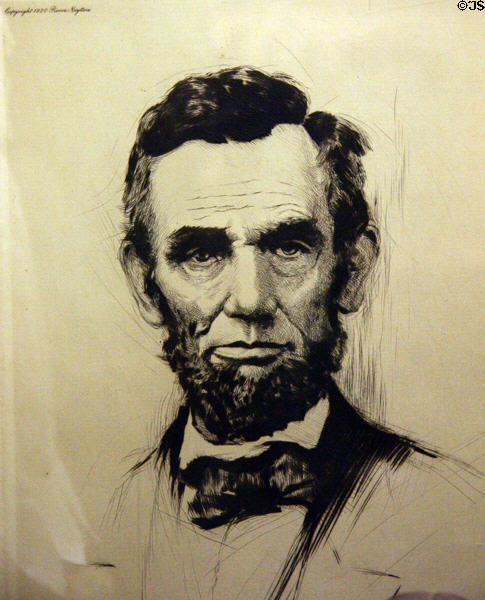 Engraving of Abraham Lincoln (1920) by Josef Pierre Nuyttens at Eisenhower Museum. Abilene, KS.