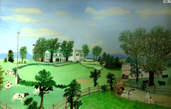 Oil painting of Eisenhower farm at Gettysburg (1955) by Grandma Moses at Eisenhower Museum. Abilene, KS.