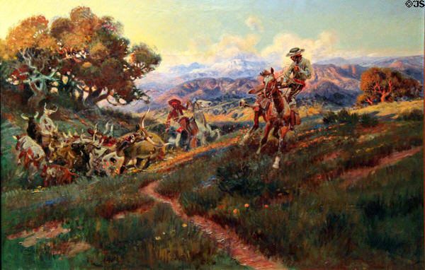 Vaqueros of Old California painting (c1923) by Charles M. Russell at Wichita Art Museum. Wichita, KS.