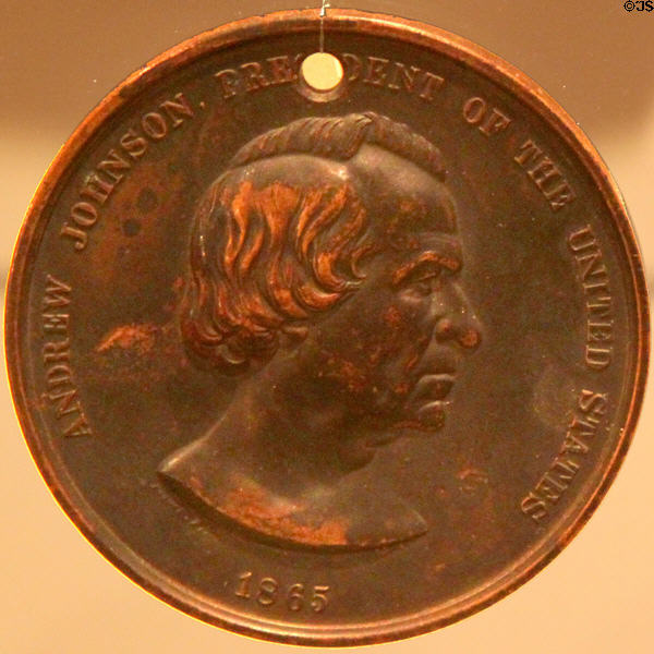 Andrew Johnson peace treaty medal (1865-8) at Sedgwick County Historical Museum. Wichita, KS.
