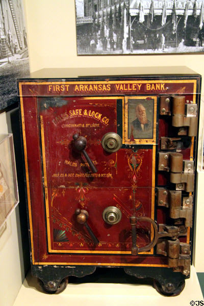 First Arkansas Valley Bank safe (c1880) at Sedgwick County Historical Museum. Wichita, KS.