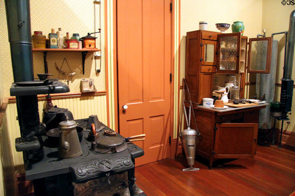 Kitchen with Majestic stove (c1900) in recreated Wichita Cottage (c1890) at Sedgwick County Historical Museum. Wichita, KS.