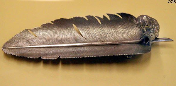 Silver feather pen holder (c1885) at Sedgwick County Historical Museum. Wichita, KS.