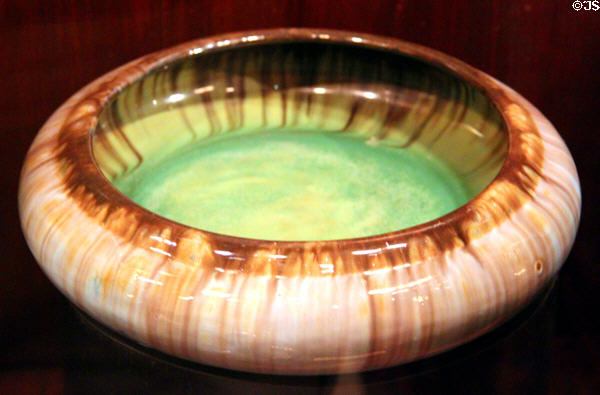 Fulper bowl with Chinese blue & flambé green glaze (c1920) at Sedgwick County Historical Museum. Wichita, KS.