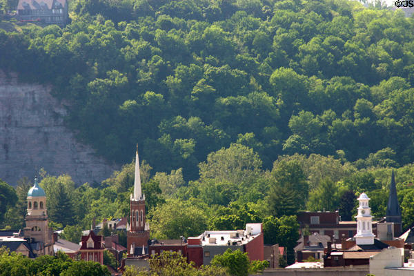 Spires of Frankfort rise from forest. Frankfort, KY.
