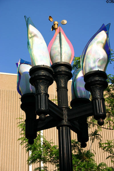 Aegon Center plaza flame-shaped light standards. Louisville, KY.
