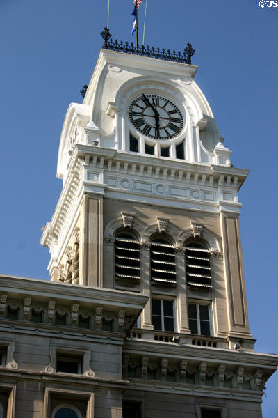Clock tower of Louisville City Hall (1875). Louisville, KY. Architect: Henry Whitestone. On National Register.