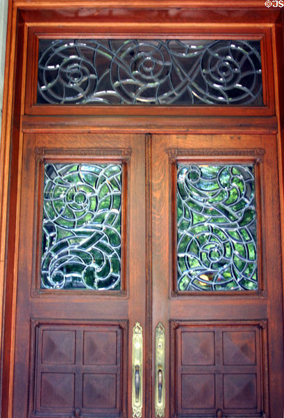 Front door with cut glass of Conrad-Caldwell House. Louisville, KY.