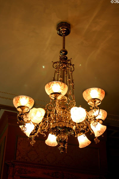 Parlor chandelier wired for both gas & electricity from 1890s in Conrad-Caldwell House. Louisville, KY.