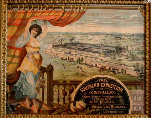 Louisville Southern Exposition (1884) where Edison's electric lights illuminated expo hall on poster in Conrad-Caldwell House. Louisville, KY.